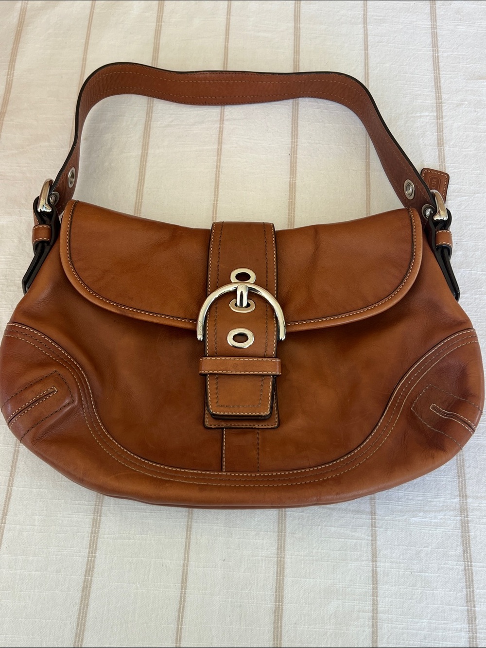 Coach Cognac Leather Shoulder Bag with Silver Hardware